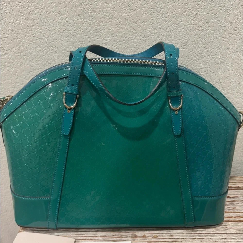 GUCCI MICROGUCCISSIMIA PATENT LEATHER SATCHEL - Picture 2 of 9